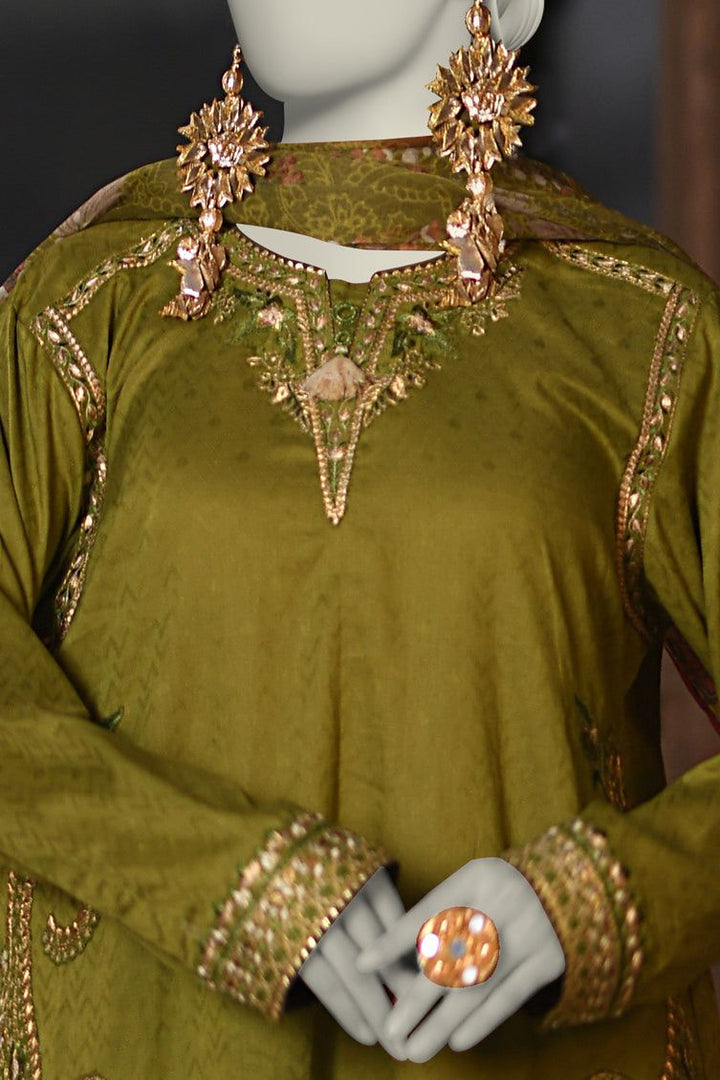 Dobby Green Stitched Suit - J. Junaid Jamshed