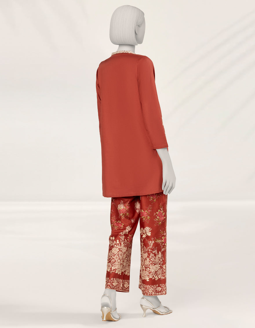 Textured Red Stitched Suit - J. Junaid Jamshed
