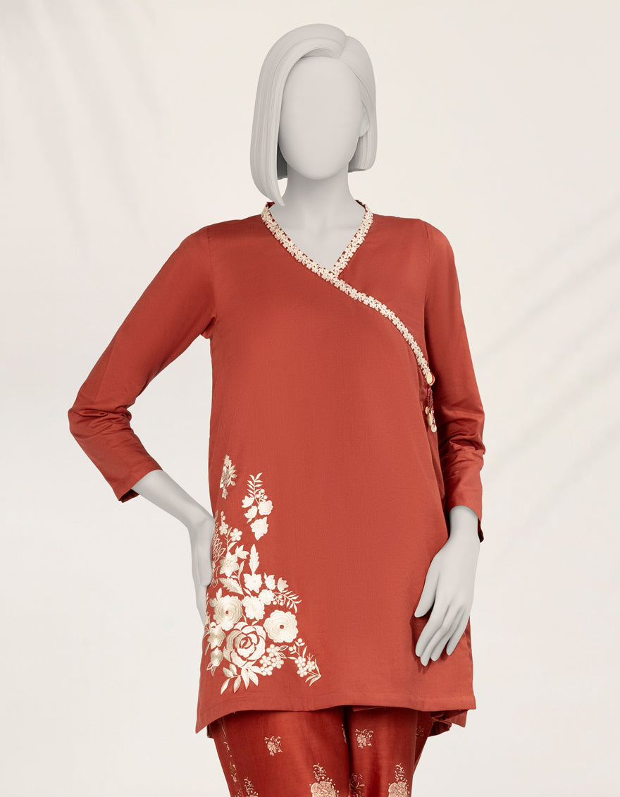 Textured Red Stitched Suit - J. Junaid Jamshed
