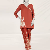 Textured Red Stitched Suit - J. Junaid Jamshed