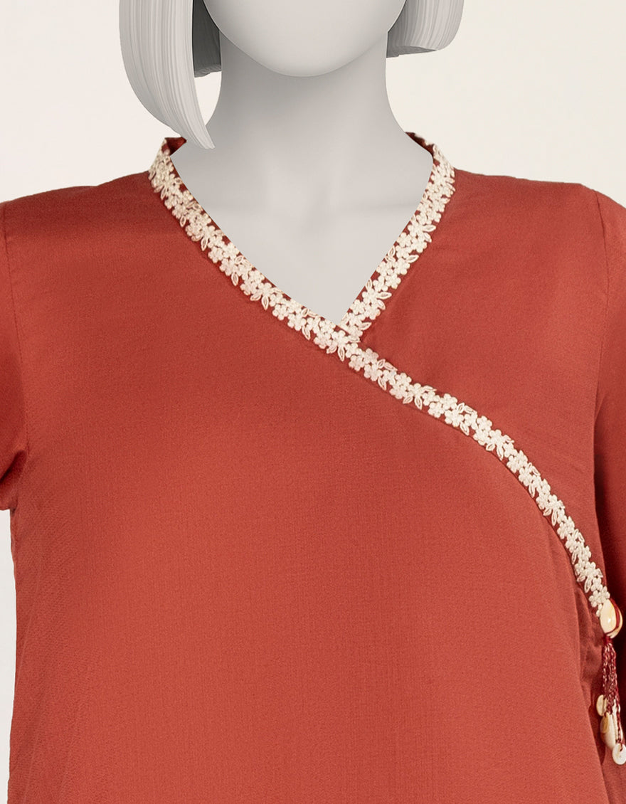 Textured Red Stitched Suit - J. Junaid Jamshed