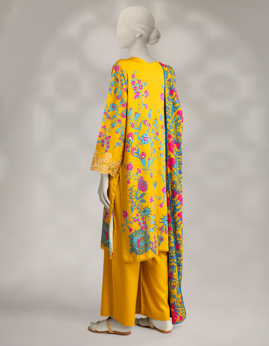 Marina Mustard Stitched Suit - J. Junaid Jamshed