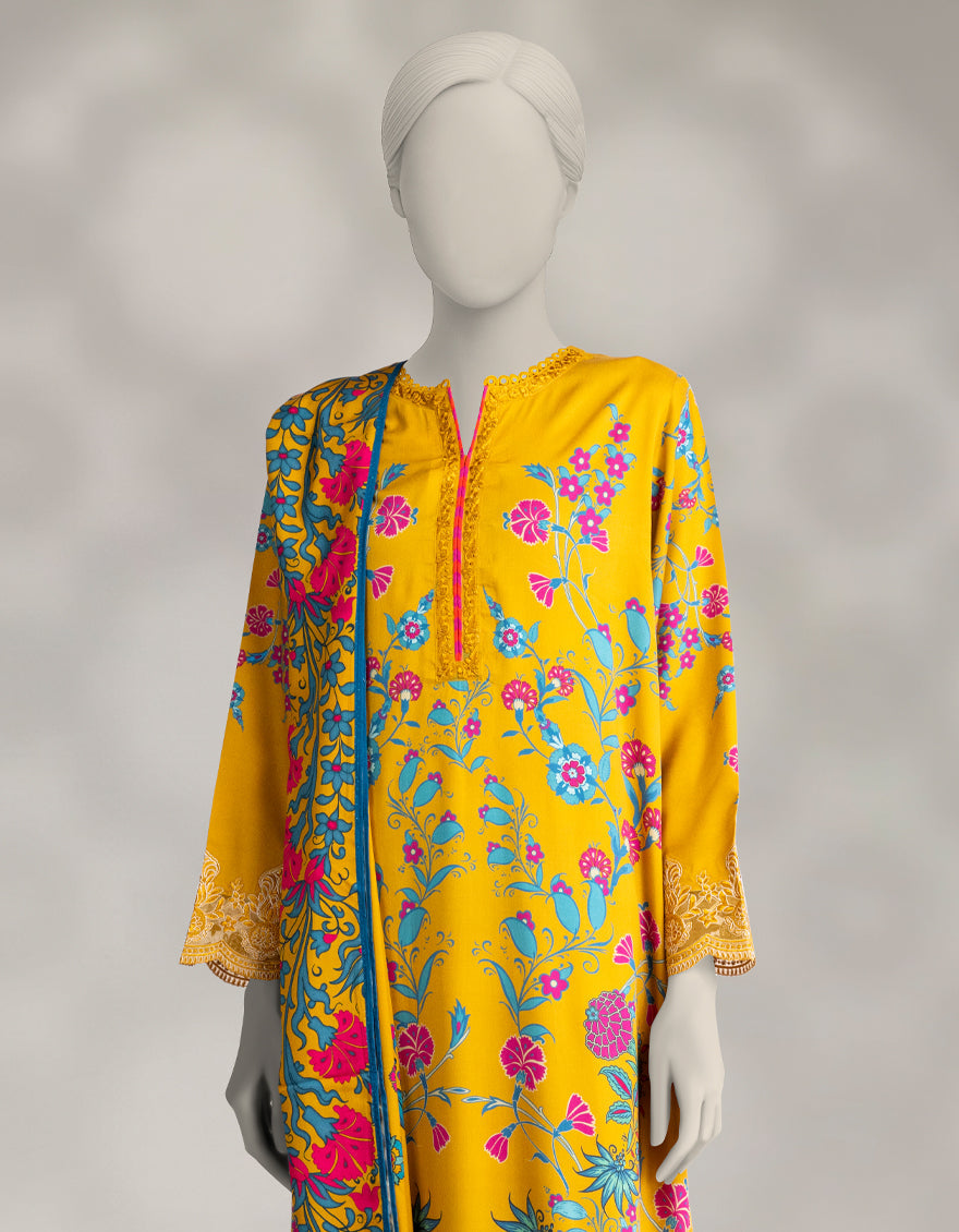 Marina Mustard Stitched Suit - J. Junaid Jamshed