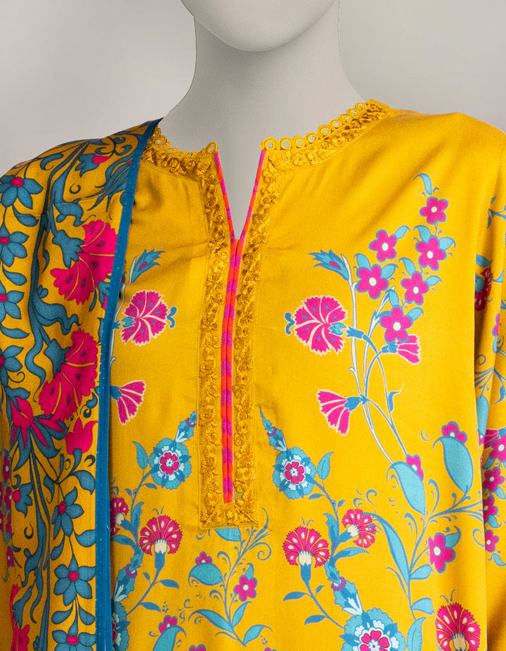 Marina Mustard Stitched Suit - J. Junaid Jamshed