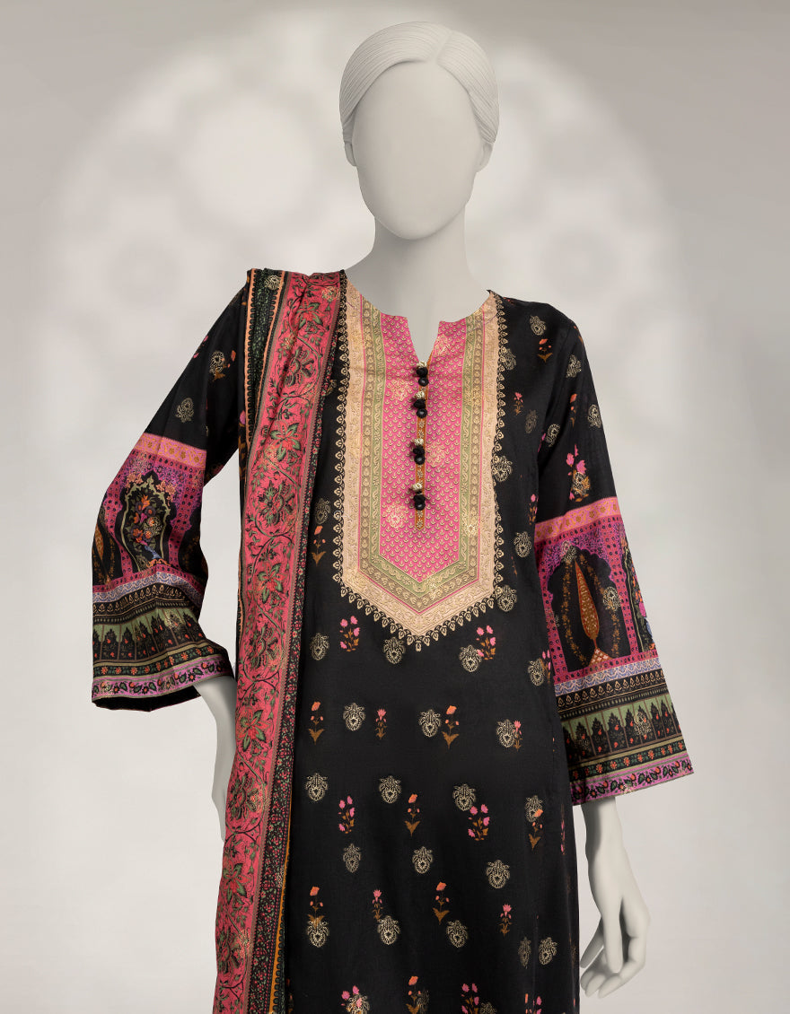 Jacquard Black Stitched Suit - J. Junaid Jamshed