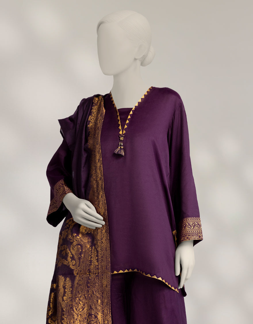 Maple Silk Purple Stitched Suit - J. Junaid Jamshed