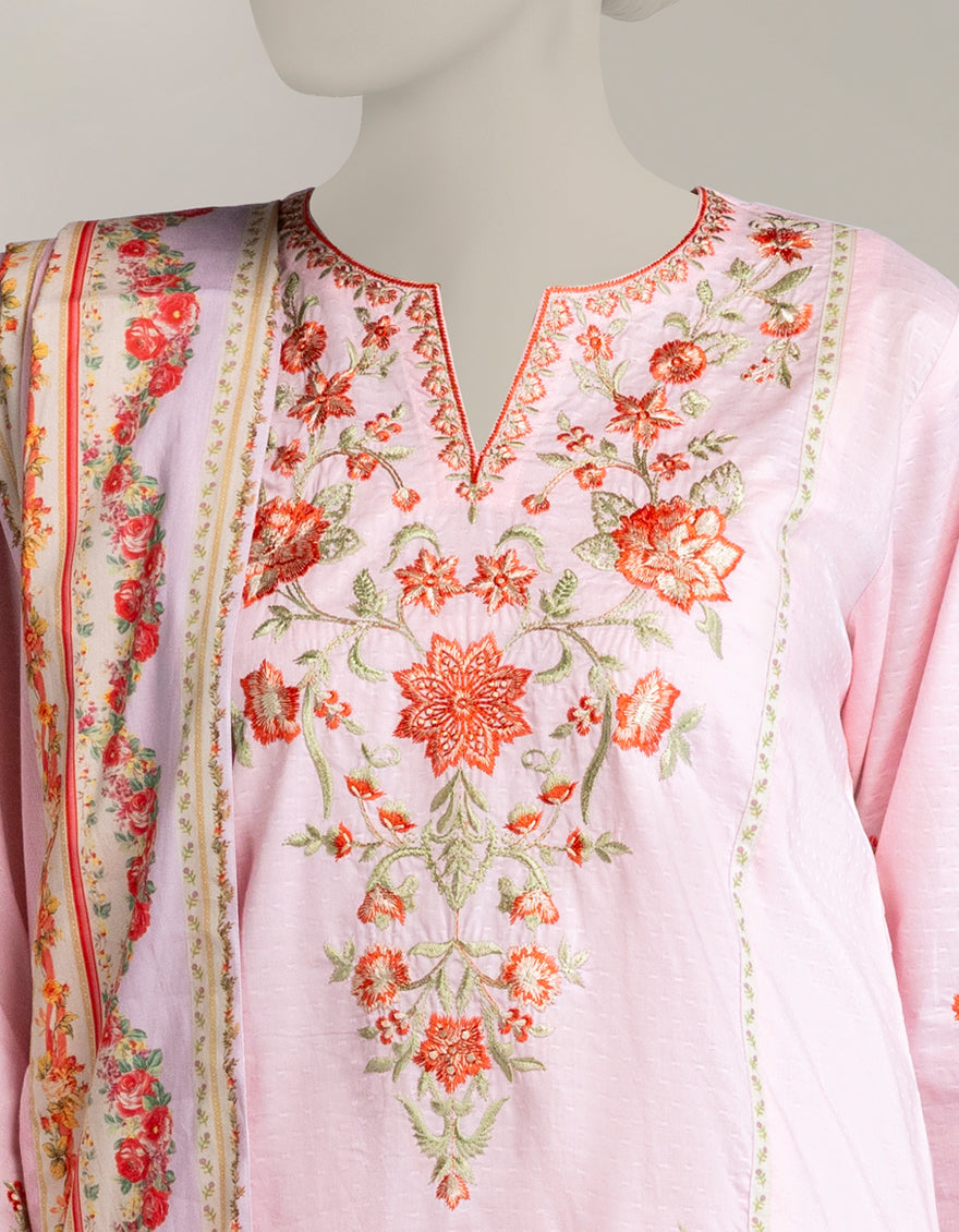 Dobby Pink Stitched Suit - J. Junaid Jamshed