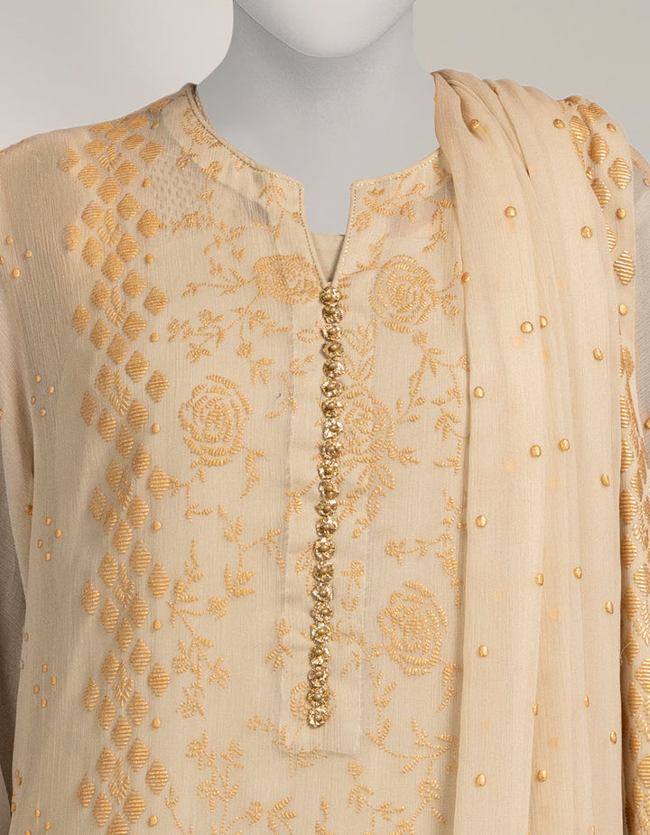 Impure Chiffon Beige Stitched Suit - J. Junaid Jamshed