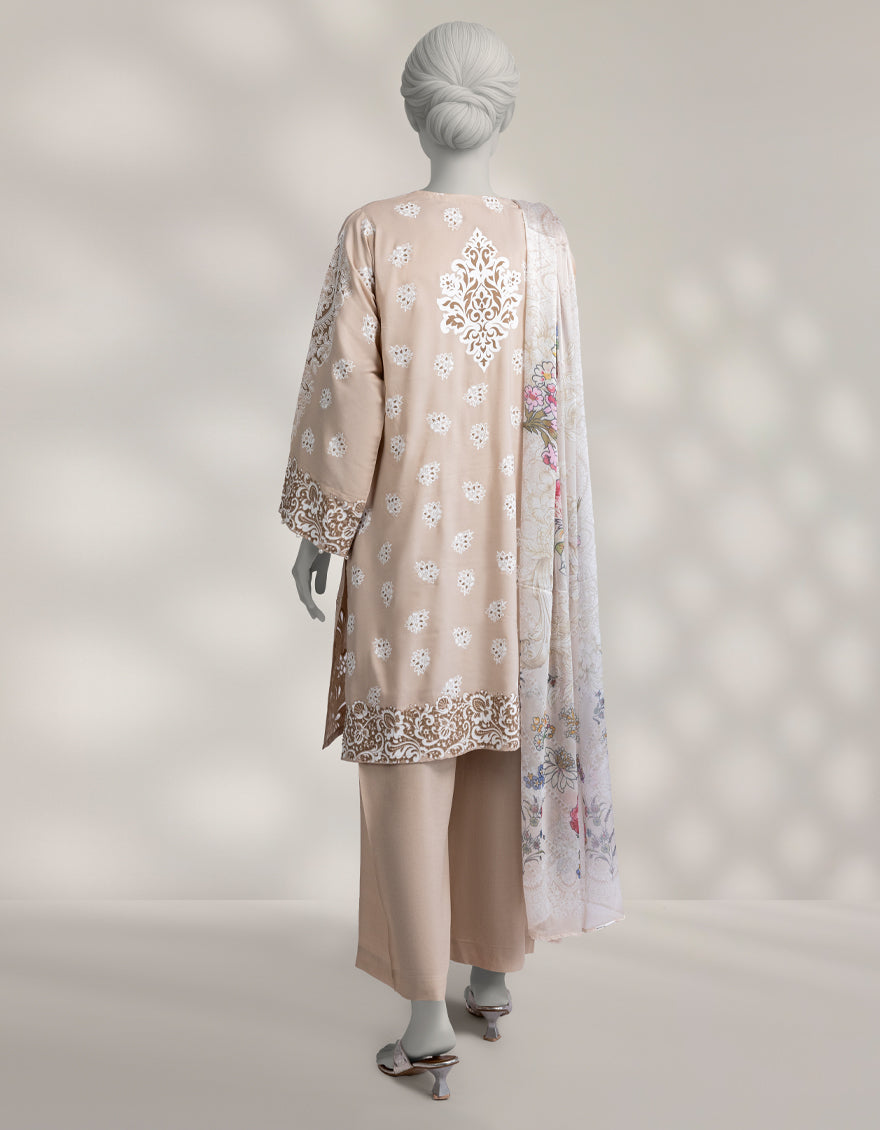 Maple Silk Beige Stitched Suit - J. Junaid Jamshed