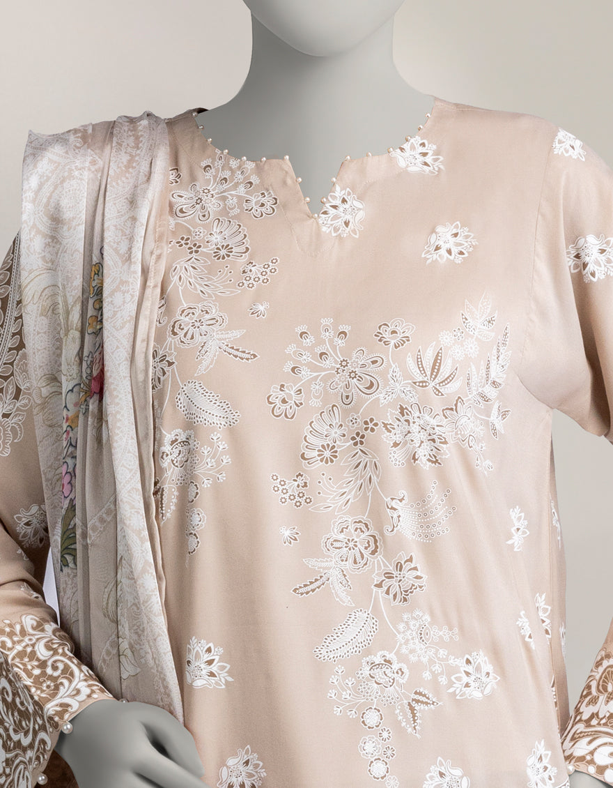 Maple Silk Beige Stitched Suit - J. Junaid Jamshed