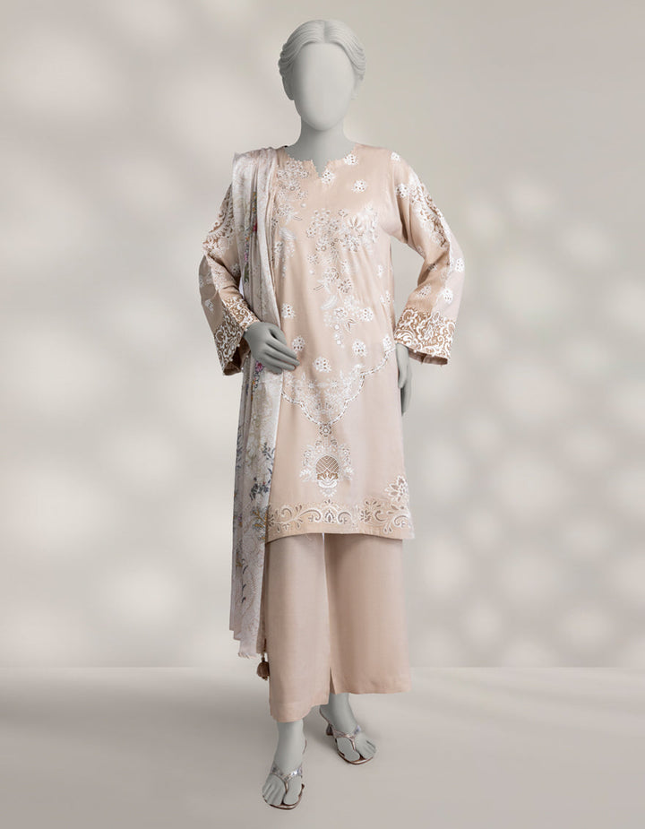 Maple Silk Beige Stitched Suit - J. Junaid Jamshed