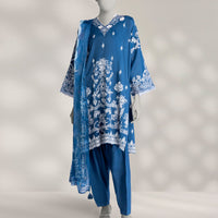 Maple Silk Blue Stitched Suit - J. Junaid Jamshed