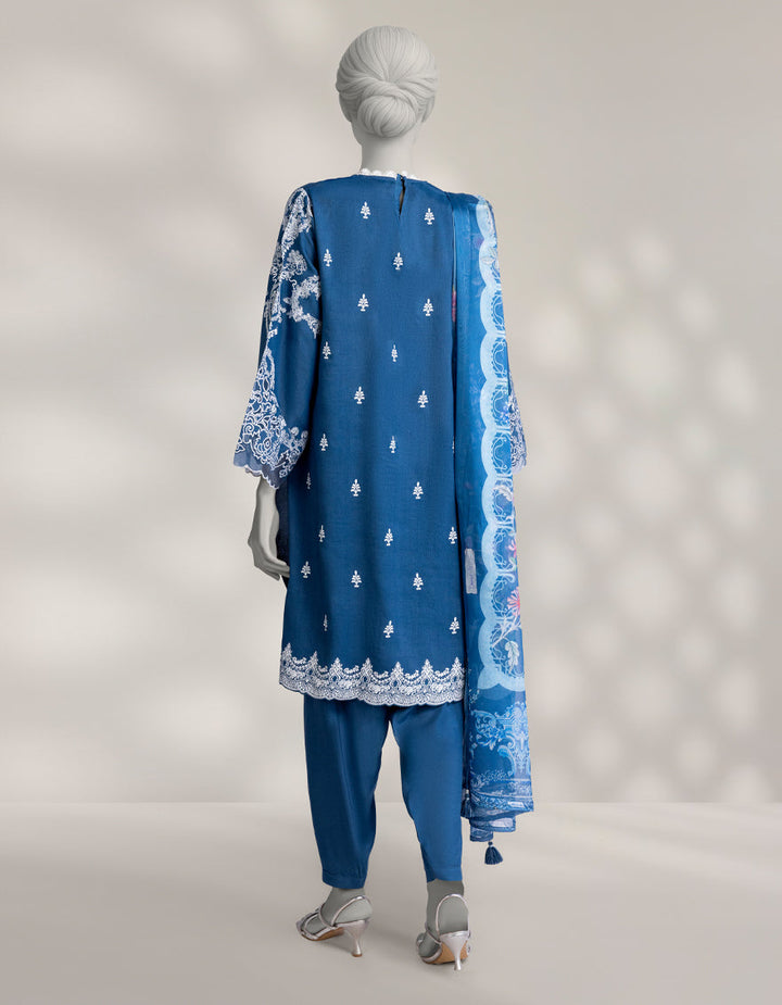 Maple Silk Blue Stitched Suit - J. Junaid Jamshed