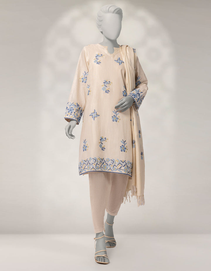 Khaddar Off White Stitched Suit - J. Junaid Jamshed