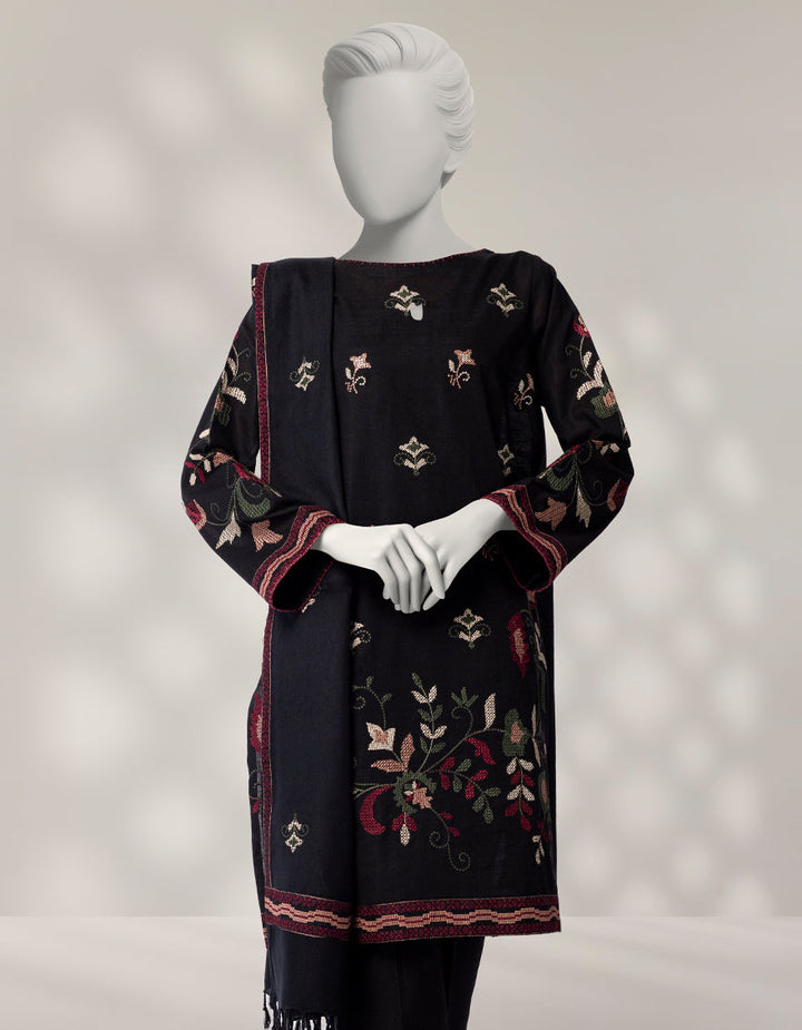 Khaddar Black Stitched Suit - J. Junaid Jamshed