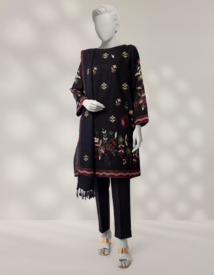 Khaddar Black Stitched Suit - J. Junaid Jamshed