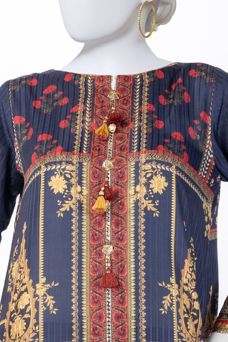 Dobby Blue Stitched Suit - J. Junaid Jamshed