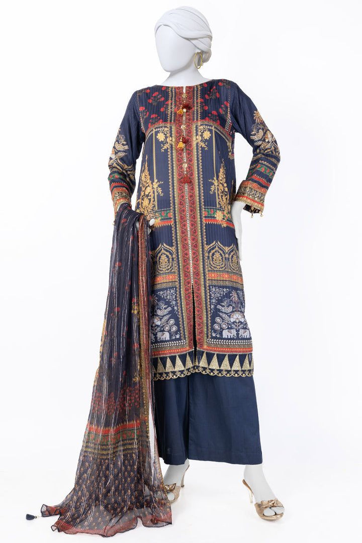 Dobby Blue Stitched Suit - J. Junaid Jamshed