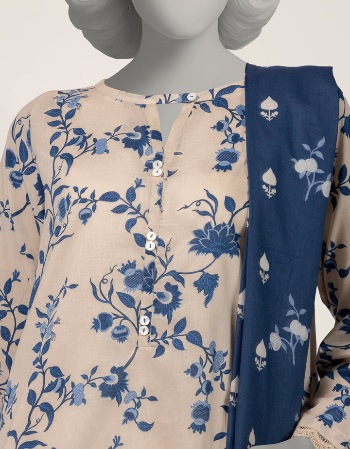 Lawn Off White Stitched Suit - J. Junaid Jamshed