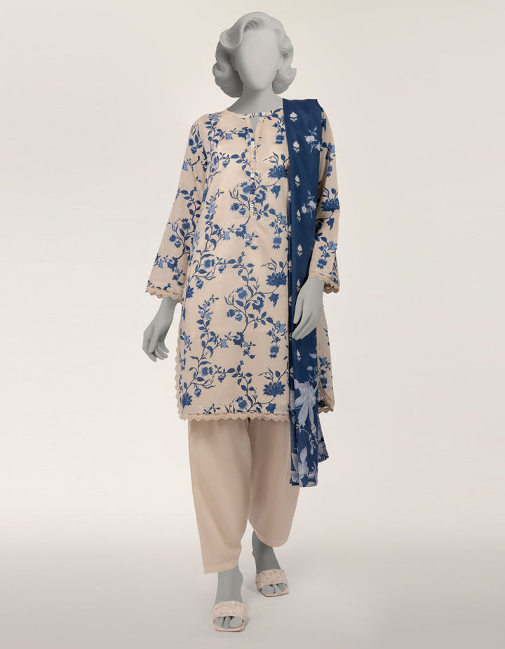 Lawn Off White Stitched Suit - J. Junaid Jamshed