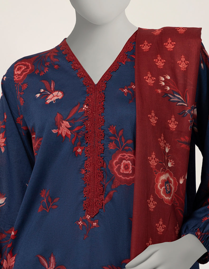 Lawn Blue Stitched Suit - J. Junaid Jamshed