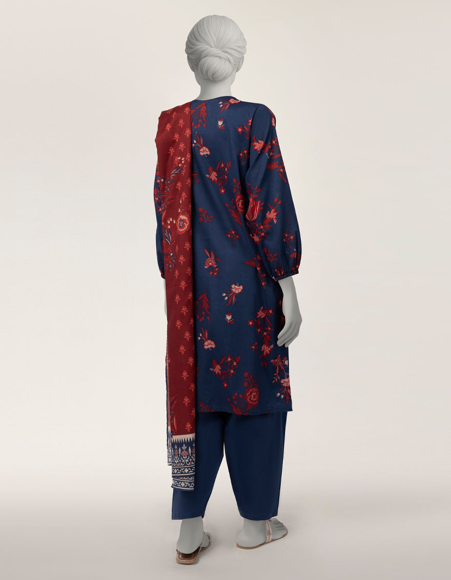 Lawn Blue Stitched Suit - J. Junaid Jamshed