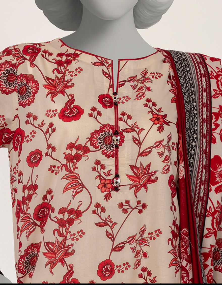 Lawn Ivory Stitched Suit - J. Junaid Jamshed