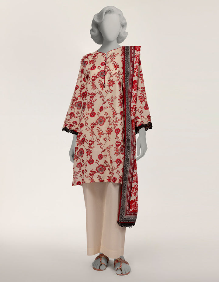 Lawn Ivory Stitched Suit - J. Junaid Jamshed