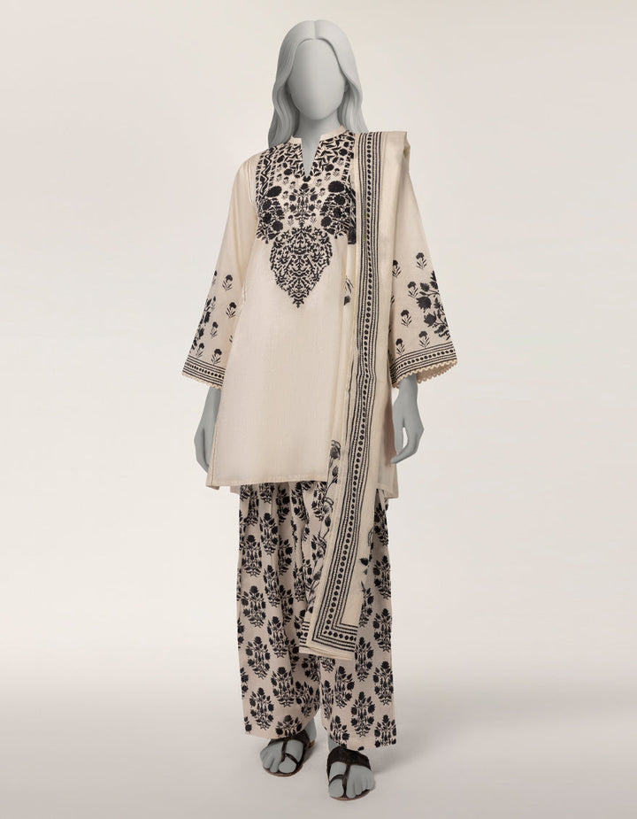 Lawn Off White Stitched Suit - J. Junaid Jamshed