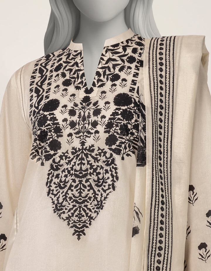 Lawn Off White Stitched Suit - J. Junaid Jamshed