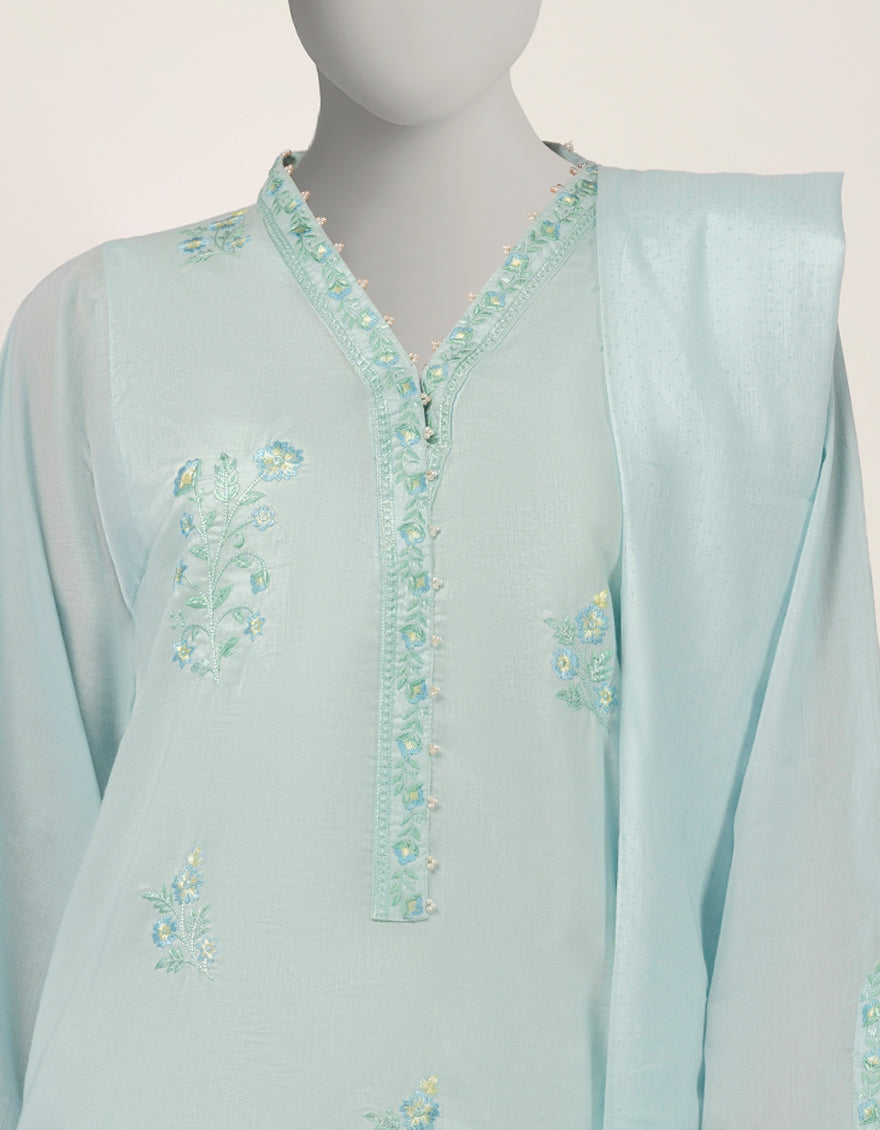 Jacquard Green Stitched Suit - J. Junaid Jamshed