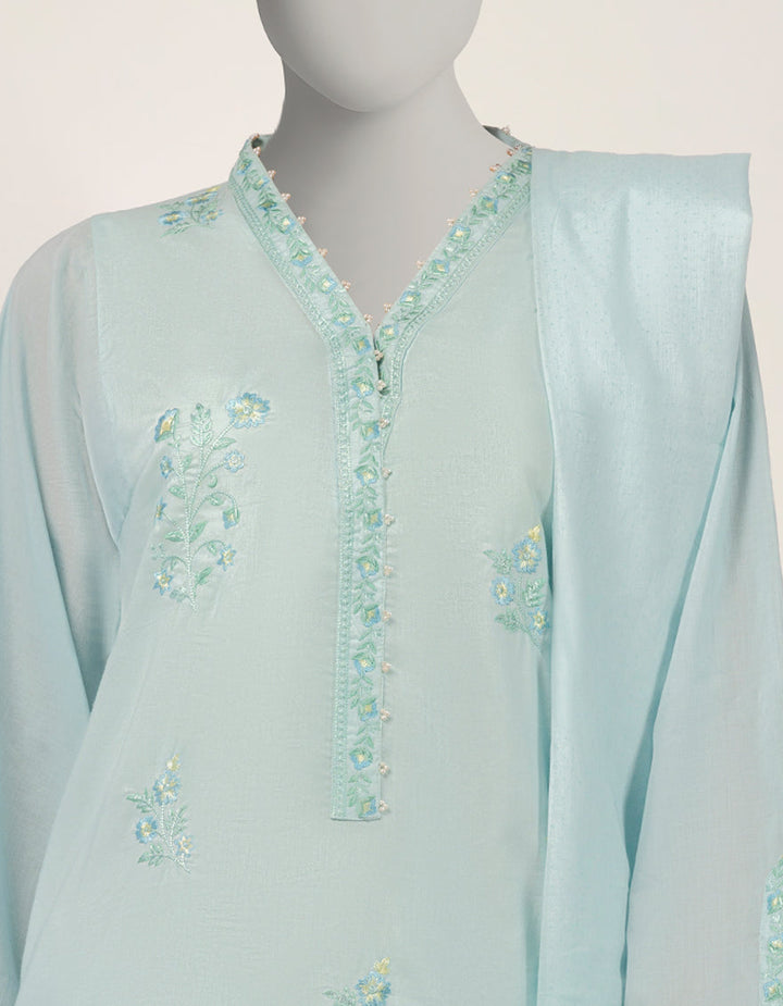Jacquard Green Stitched Suit - J. Junaid Jamshed
