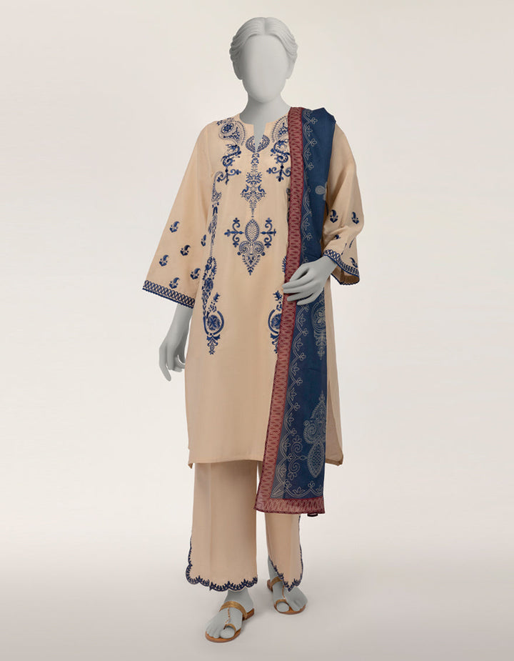 Lawn Beige Stitched Suit - J. Junaid Jamshed