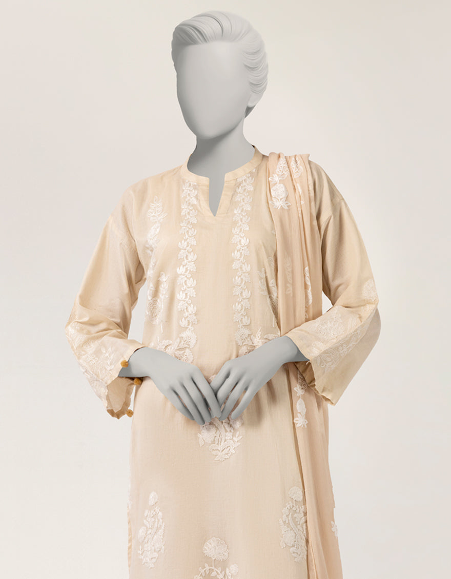 Lawn Beige Stitched Suit - J. Junaid Jamshed