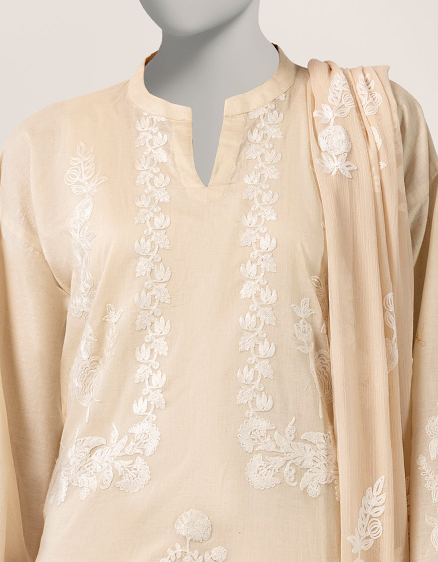 Lawn Beige Stitched Suit - J. Junaid Jamshed