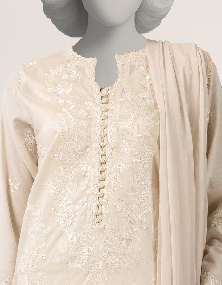 Lawn Off White Stitched Suit - J. Junaid Jamshed