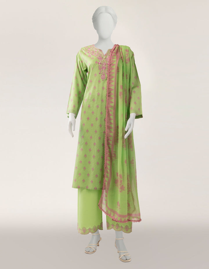 Lawn Green Stitched Suit - J. Junaid Jamshed