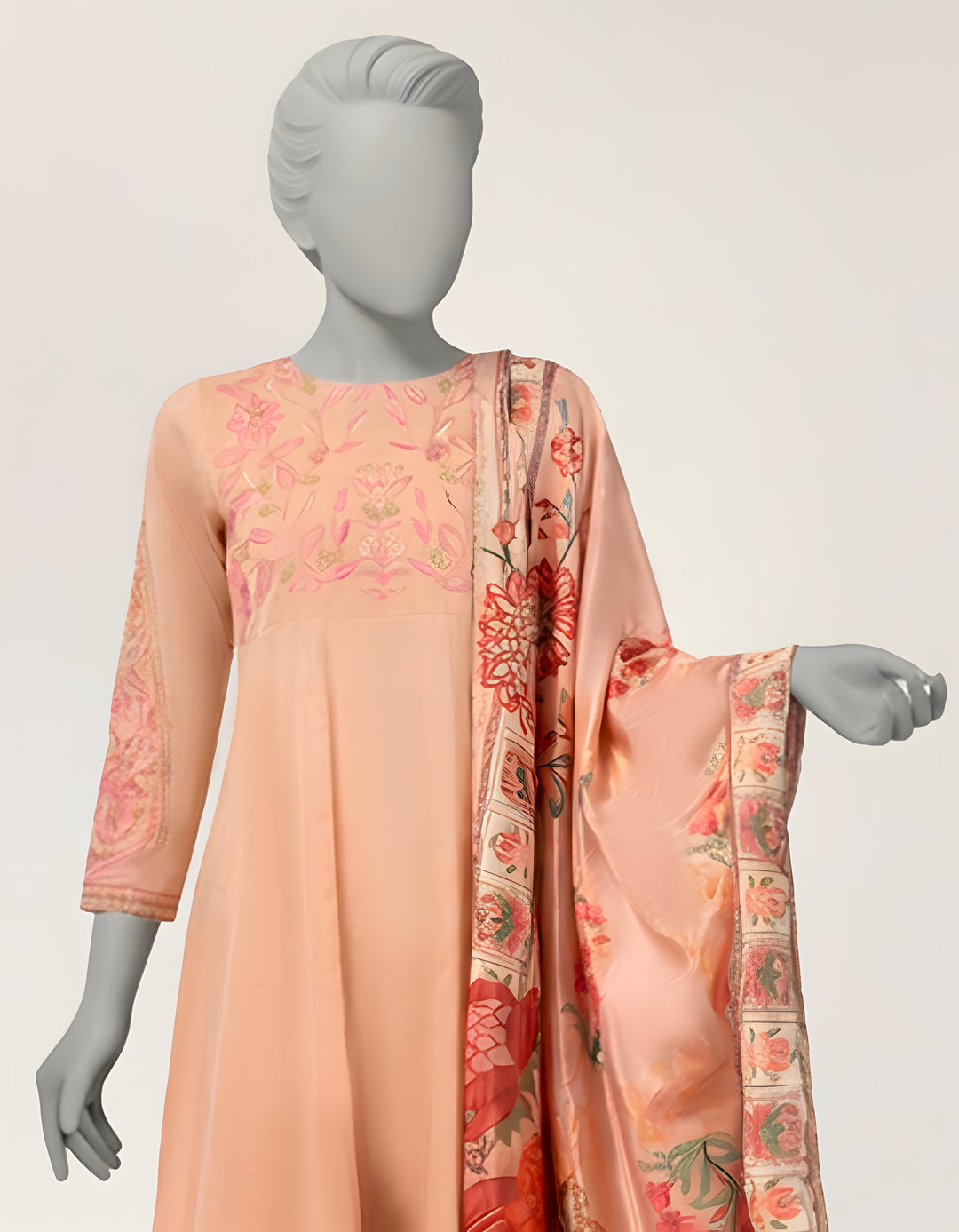 Organza Peach Stitched Suit - J. Junaid Jamshed