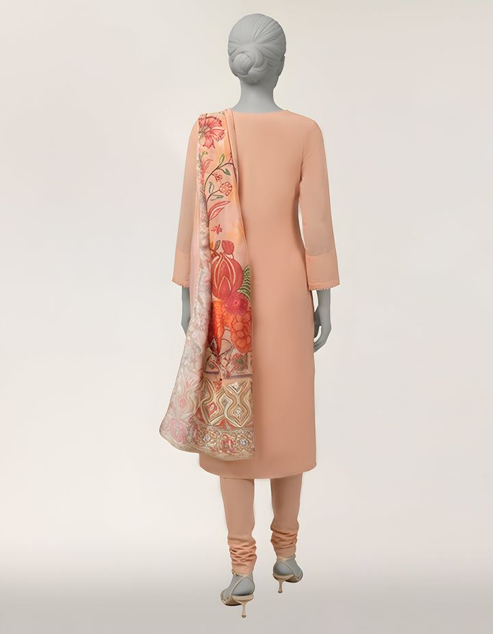 Organza Peach Stitched Suit - J. Junaid Jamshed