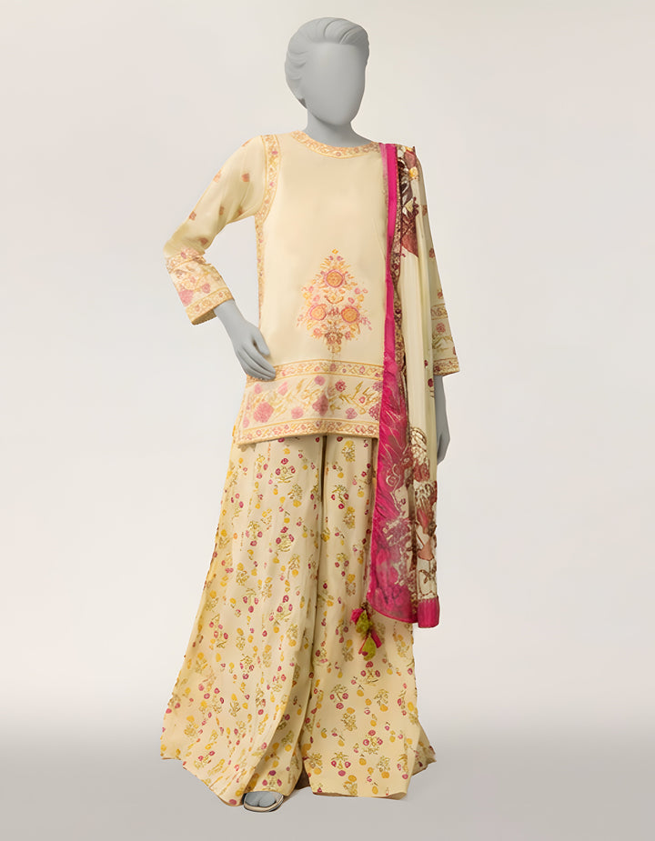 Dobby Cream Stitched Suit - J. Junaid Jamshed