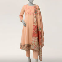 Organza Peach Stitched Suit - J. Junaid Jamshed