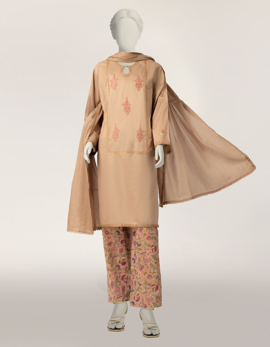 Lawn Beige Stitched Suit - J. Junaid Jamshed