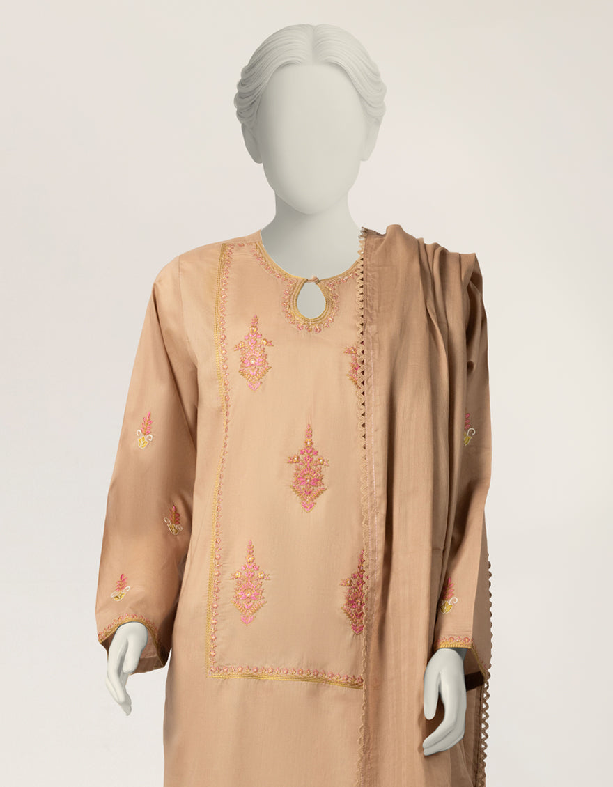 Lawn Beige Stitched Suit - J. Junaid Jamshed