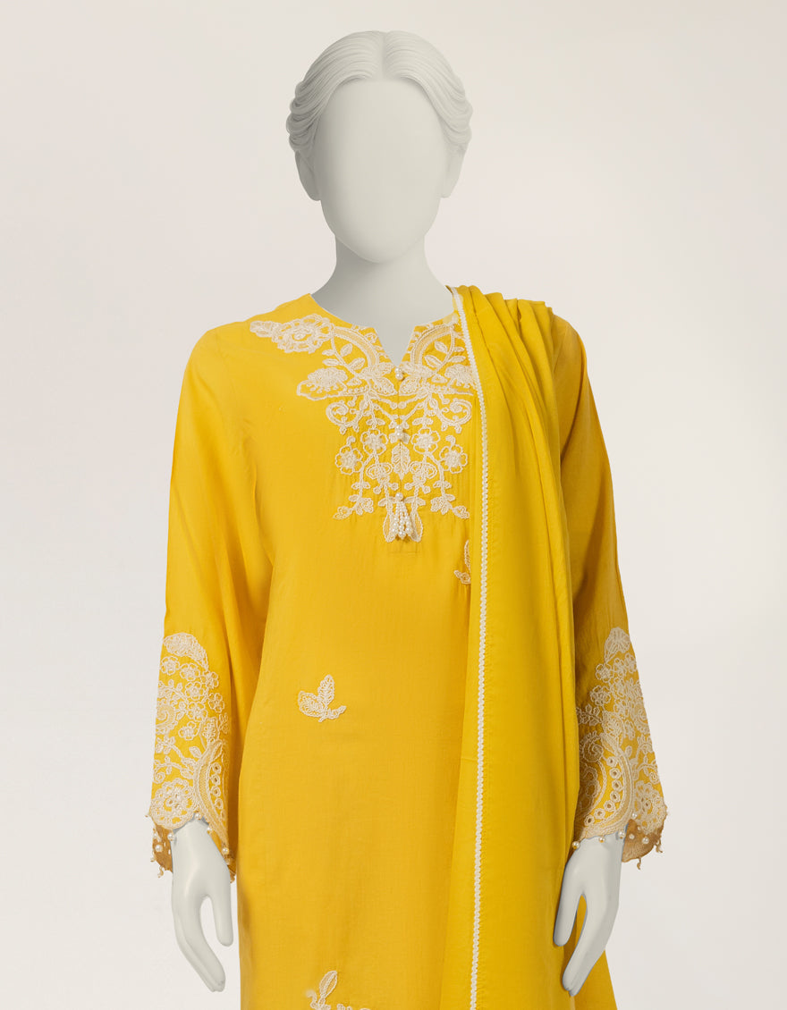 Lawn Yellow Stitched Suit - J. Junaid Jamshed