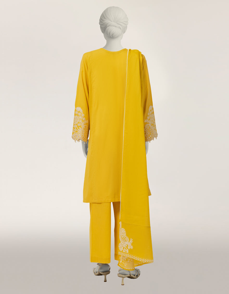 Lawn Yellow Stitched Suit - J. Junaid Jamshed