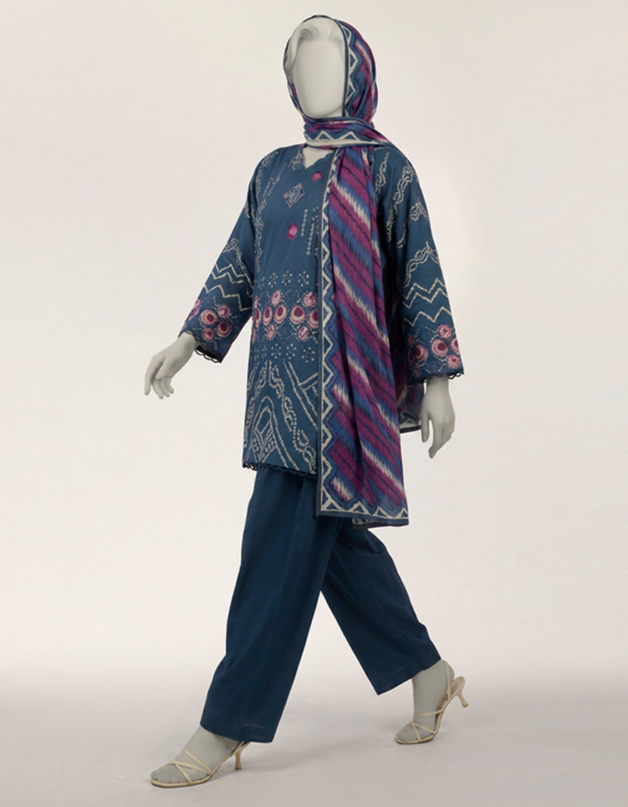 Lawn Blue Stitched Suit - J. Junaid Jamshed