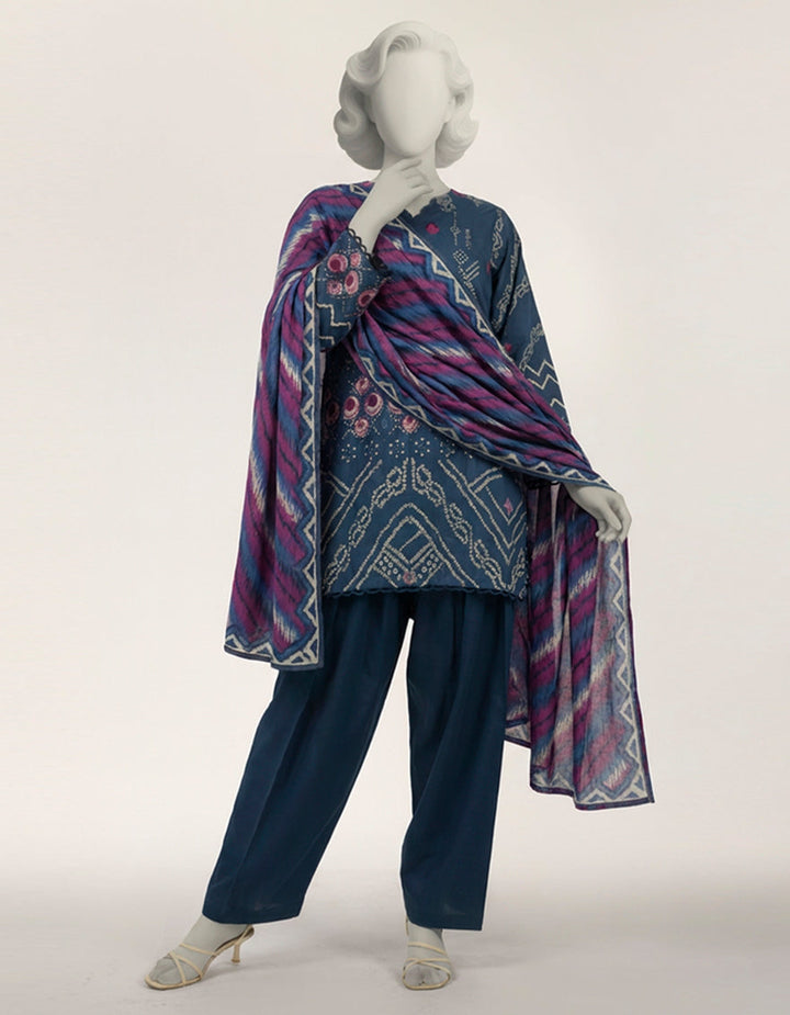 Lawn Blue Stitched Suit - J. Junaid Jamshed