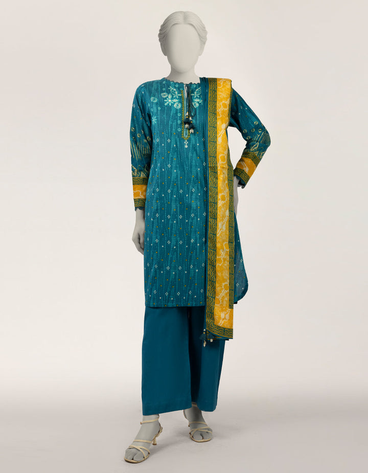 Lawn Teal Stitched Suit - J. Junaid Jamshed