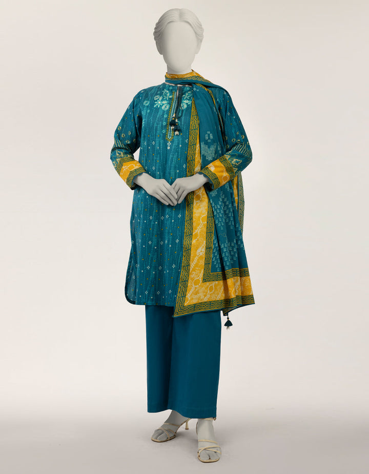 Lawn Teal Stitched Suit - J. Junaid Jamshed