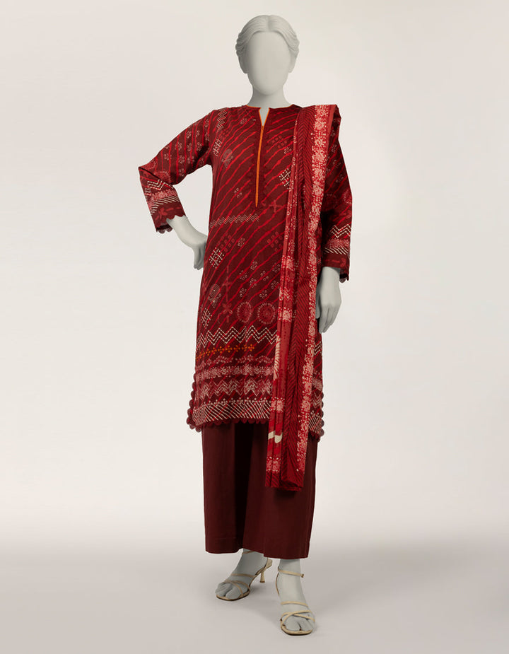Lawn Maroon Stitched Suit - J. Junaid Jamshed